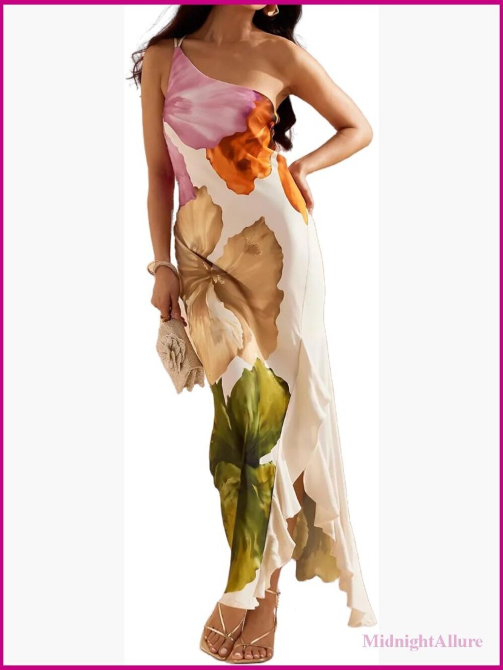 Women's One Shoulder Maxi High Low Ruffle Wrap Split Club Dress